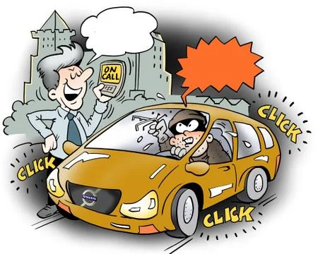 A car owner with a smart locking device to his car Stock Illustration