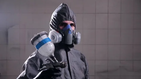 Car painter worker portrait in mask at auto body workshop Stock Footage 102300248