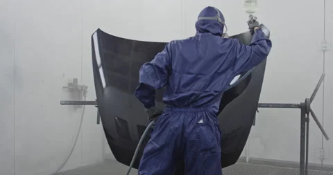 Car painting in chamber automobile repair service Stock Footage 232953866