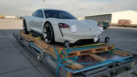Car on pallet for loading Stock Photos