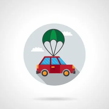 Car with parachute flat vector icon Stock Illustration