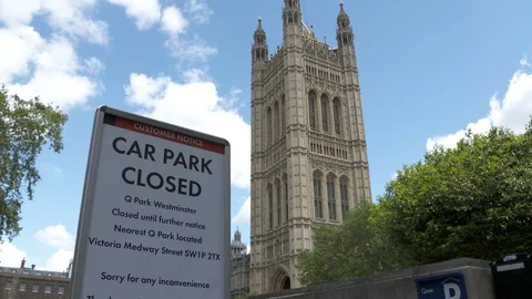 Car park closed at Westminster during Lockdown London Stock Footage 129706694