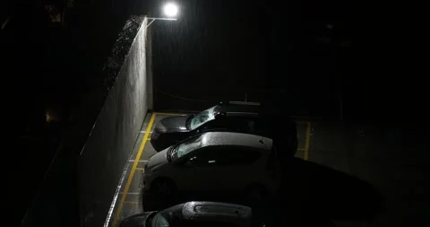 A car park at night in the rain. Stock Footage 142667264