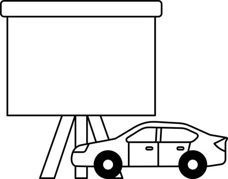 A car is parked in front of a large white screen Stock Illustration