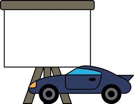 A car is parked in front of a projector screen Stock Illustration