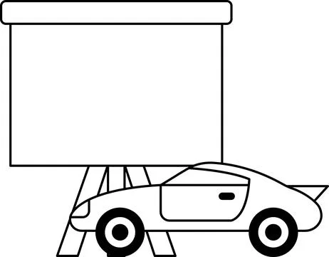 A car is parked in front of a projector screen Stock Illustration