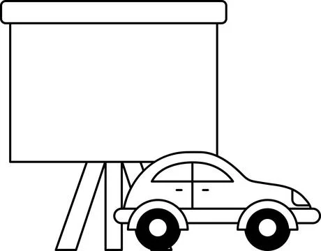 A car is parked in front of a projector screen Stock Illustration