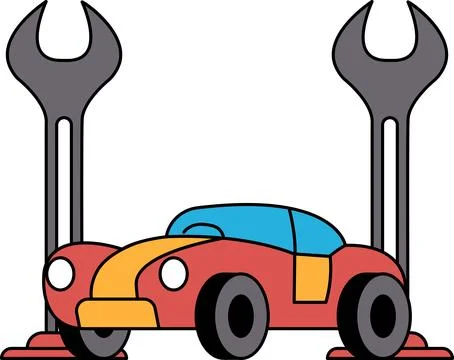 A car is parked next to a set of wrenches Stock-Illustration