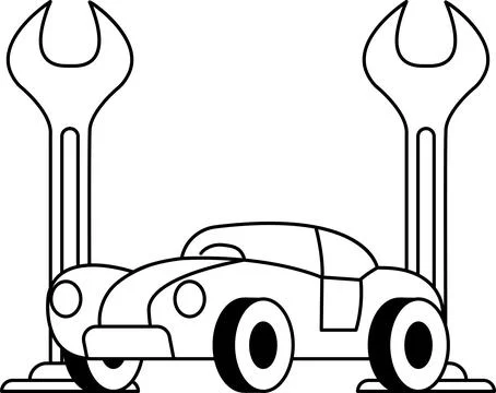A car is parked next to a set of wrenches Stock-Illustration