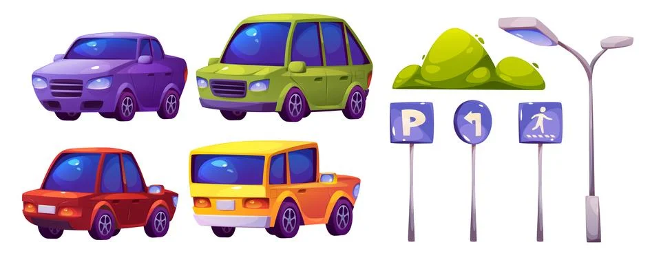 Car parking elements set on white background Stock Illustration