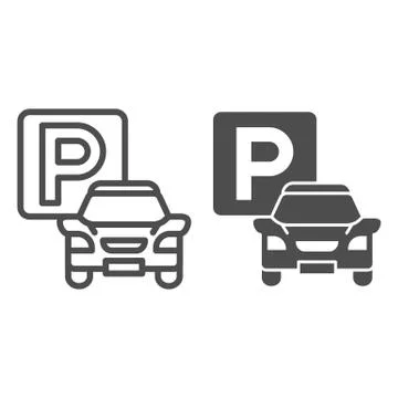 Car parking line and solid icon, Coworking concept, Transport parked sign on Illustrazione stock