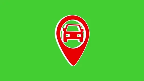 Car parking location red 3d pin rotating animation on green screen Stock Footage 314594377