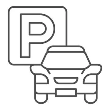 Car parking thin line icon, Coworking concept, Transport parked sign on white Illustrazione stock