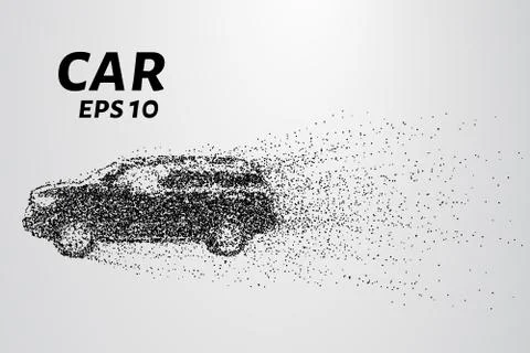 Car from the particles. The car breaks down into molecules. The car consists  Illustrazione stock