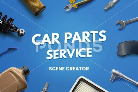 Car parts and tools service or part sales mockup scene creator PSD Template