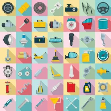 Car parts icon set, flat style Illustrazione stock