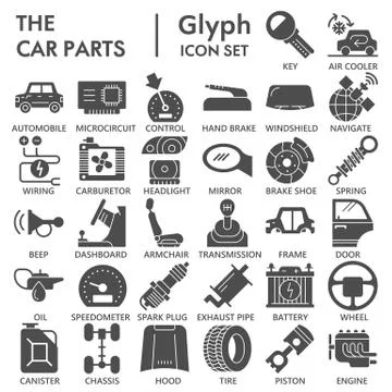 Car parts solid icon set, vehicle repairing symbols collection or sketches. Car Stock Illustration