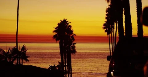 Car pasing  sunset in California Stock Footage 81504848