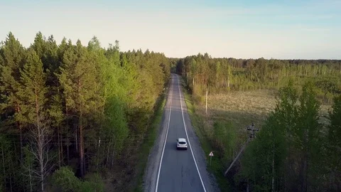 Car passes by open empty plot with bushes along road Vídeos de archivo 100104051
