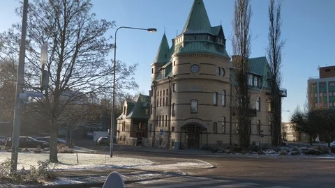 Car Passing Castle Looking Building Stock Footage 99442098