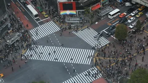 Car Passing Intersection Tokyo Urban Big Crowd Business District Sidewalk People Stock Footage 11272189