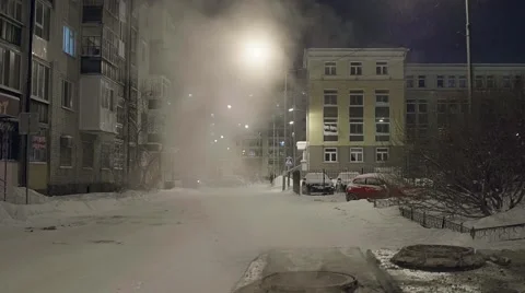 The Car passing through dense Winter steam Stock Footage 58506882