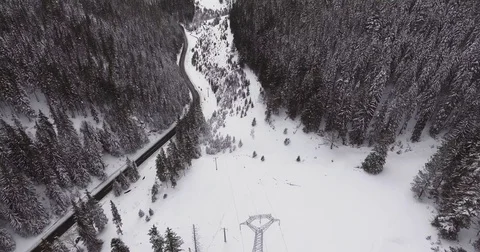 Car Passing Through A Mountain Forest Road Aerial View In Bicaz Mountains Rom Video stock 84998505