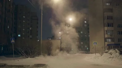 The Car passing through winter steam Stock Footage 58507110