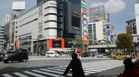 Car Passing Train Traffic Jam Popular Place Rush Hour Tokyo Shibuya Crossing Day Stock Footage 12381451