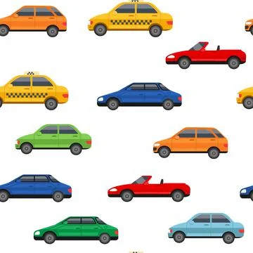 Car pattern. Road traffic print. Auto toy track with vehicles. Taxi cab. Cabr 스톡 일러스트