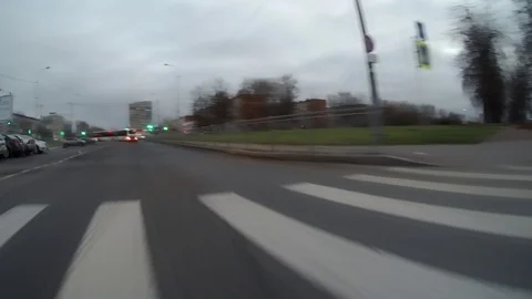 The car performs a U-turn. Camera - fisheye. Stock Footage 98854308
