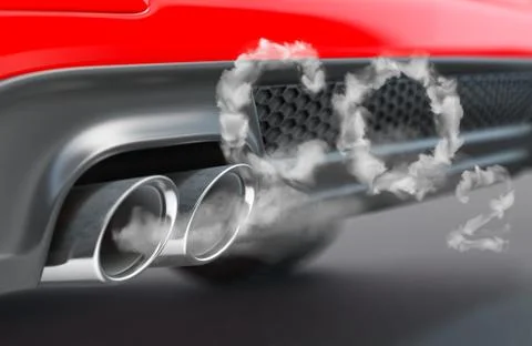 Car pipe with co2 carbon dioxide emissions. Combustion fumes coming out of ca Ilustração Stock