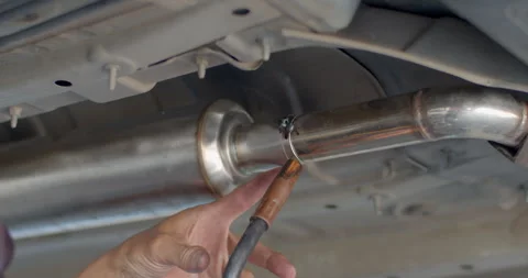 Car pipe welding.Mark the spot before welding with tig. Stock Footage 281440779