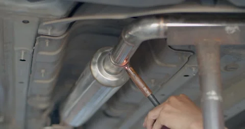 Car pipe welding.Mark the spot before welding with tig. Stock Footage 281441348