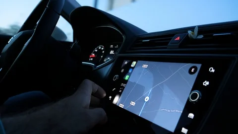 Car play driving Apple Computers modern car Stock Footage 90757711