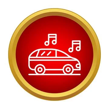 Car playing music inside red button icon 스톡 일러스트