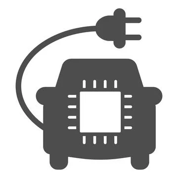 Car with plug and processor chip solid icon, electric car concept, Car Circuit Illustrazione stock