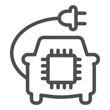 Car with plug and processor chip line icon, electric car concept, Car Circuit 스톡 일러스트