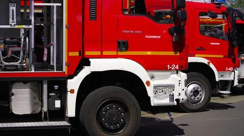 Car pool with fire engines of fire department Germany 2021 Stock Photos