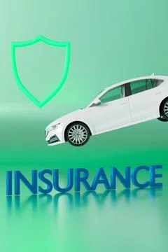 A car is positioned above bold text that reads insurance. A shield symbol i.. Stock Photos