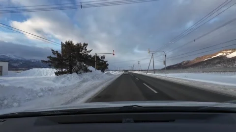 Car POV Driving Through Local Winter Neighborhood In Furano Hokkaido Japan Stock Footage 333699012