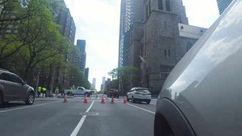 Car POV: Driving through thick construction in midtown Manhattan, NYC Streets Stock Footage 131120952