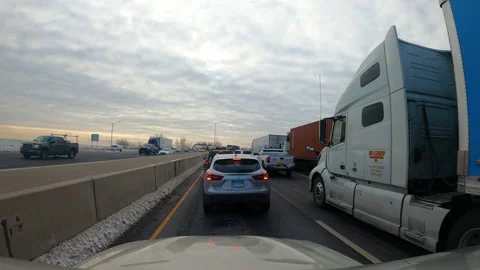 Car POV: Heavy traffic causing slowdowns on I95 Connecticut Turnpike Stock Footage 147057316