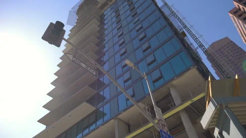 Car POV on skyscrapers in Los Angeles in slow motion 180fps Stock Footage 161948282