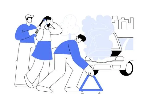 Car problem isolated cartoon vector illustrations. Ilustración de archivo