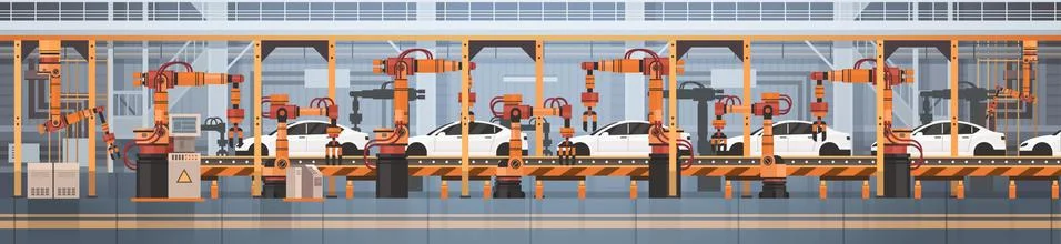 Car Production Conveyor Automatic Assembly Line Machinery Industrial Automation Stock Illustration