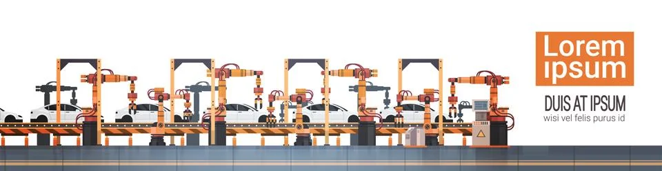 Car Production Conveyor Automatic Assembly Line Machinery Industrial Automation Stock Illustration
