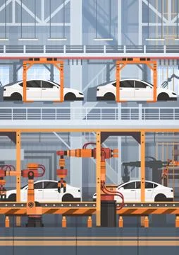Car Production Conveyor Automatic Assembly Line Machinery Industrial Automation Stock Illustration