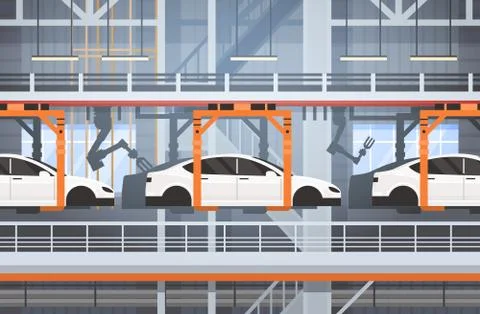 Car Production Conveyor Automatic Assembly Line Machinery Industrial Automation Stock Illustration