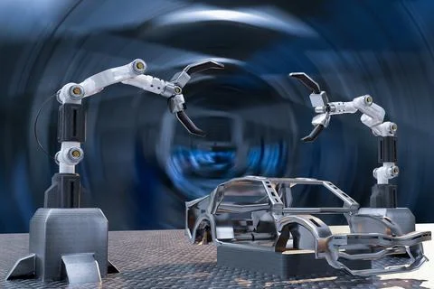 Car production processing service in factory robot hi tech. robotic AI contro Stock Photos